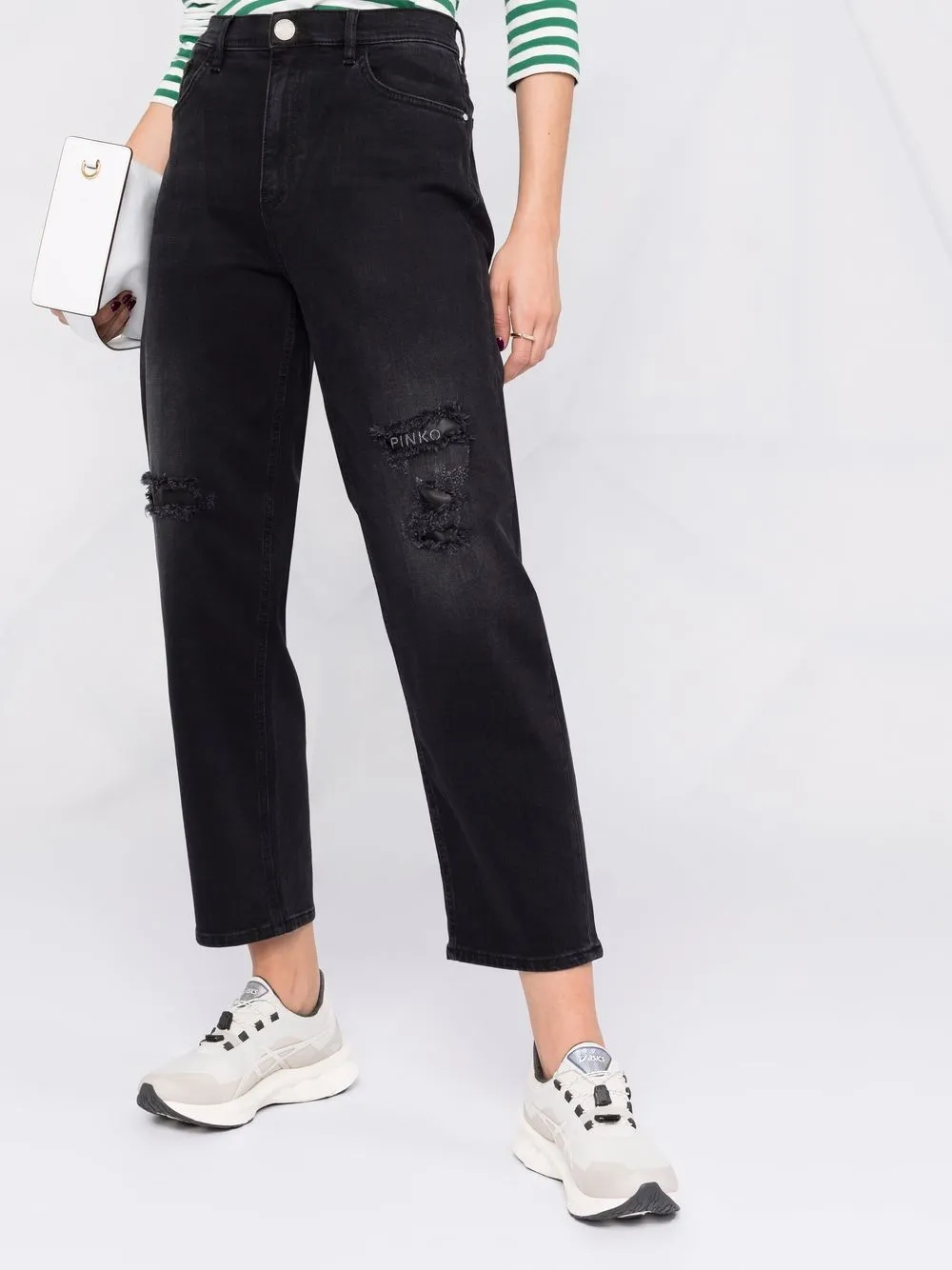 Shop Pinko Distressed-effect Straight-leg Jeans In Schwarz