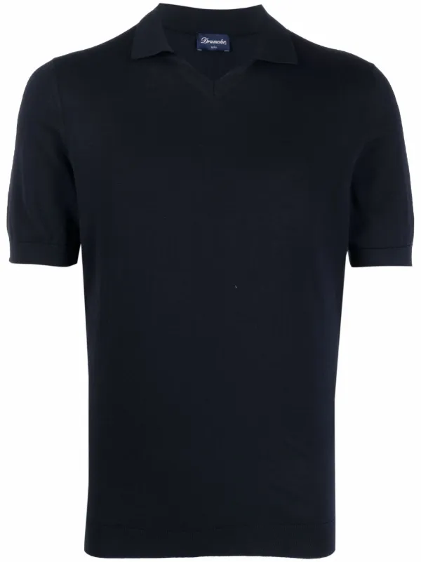 Drumohr Short-sleeve Knit Polo Shirt in Blue