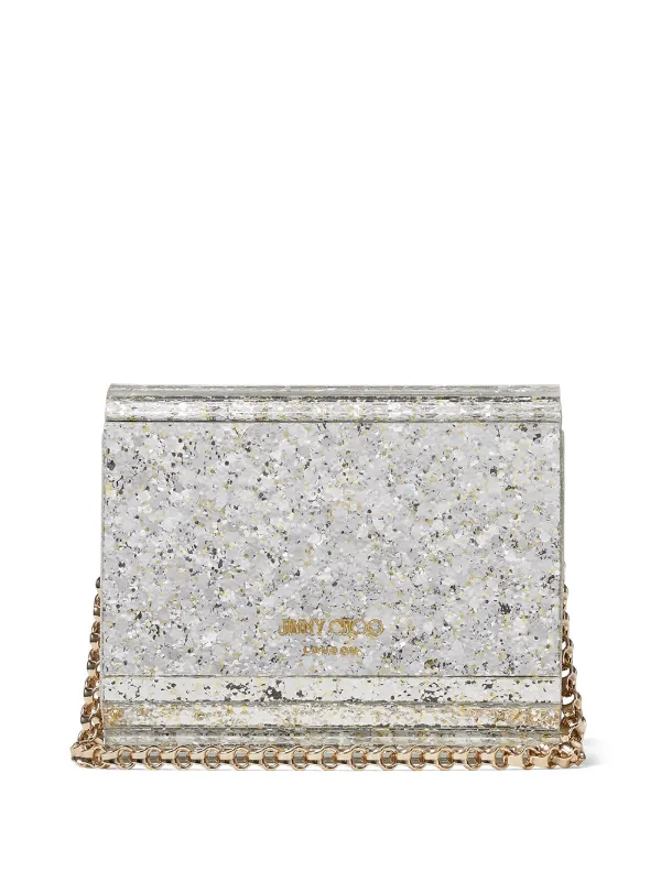 JIMMY CHOO Candy コースグリッターアクリルクラッチバッグ Champagne Coarse Glitter Acrylic Clutch Bag| CANDY| Pre Fall