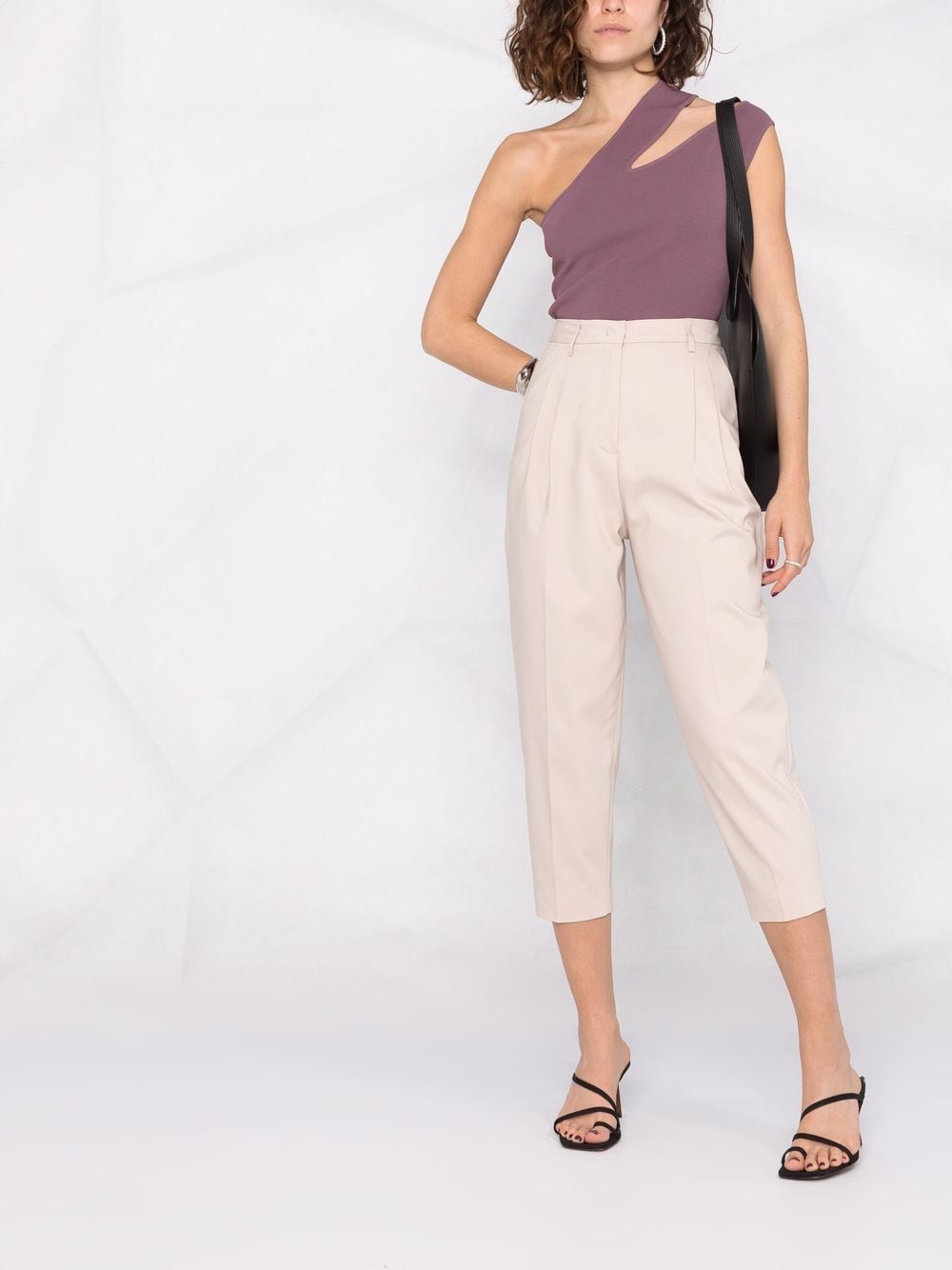 Shop Blanca Vita High-waisted Cropped Trousers In Nude