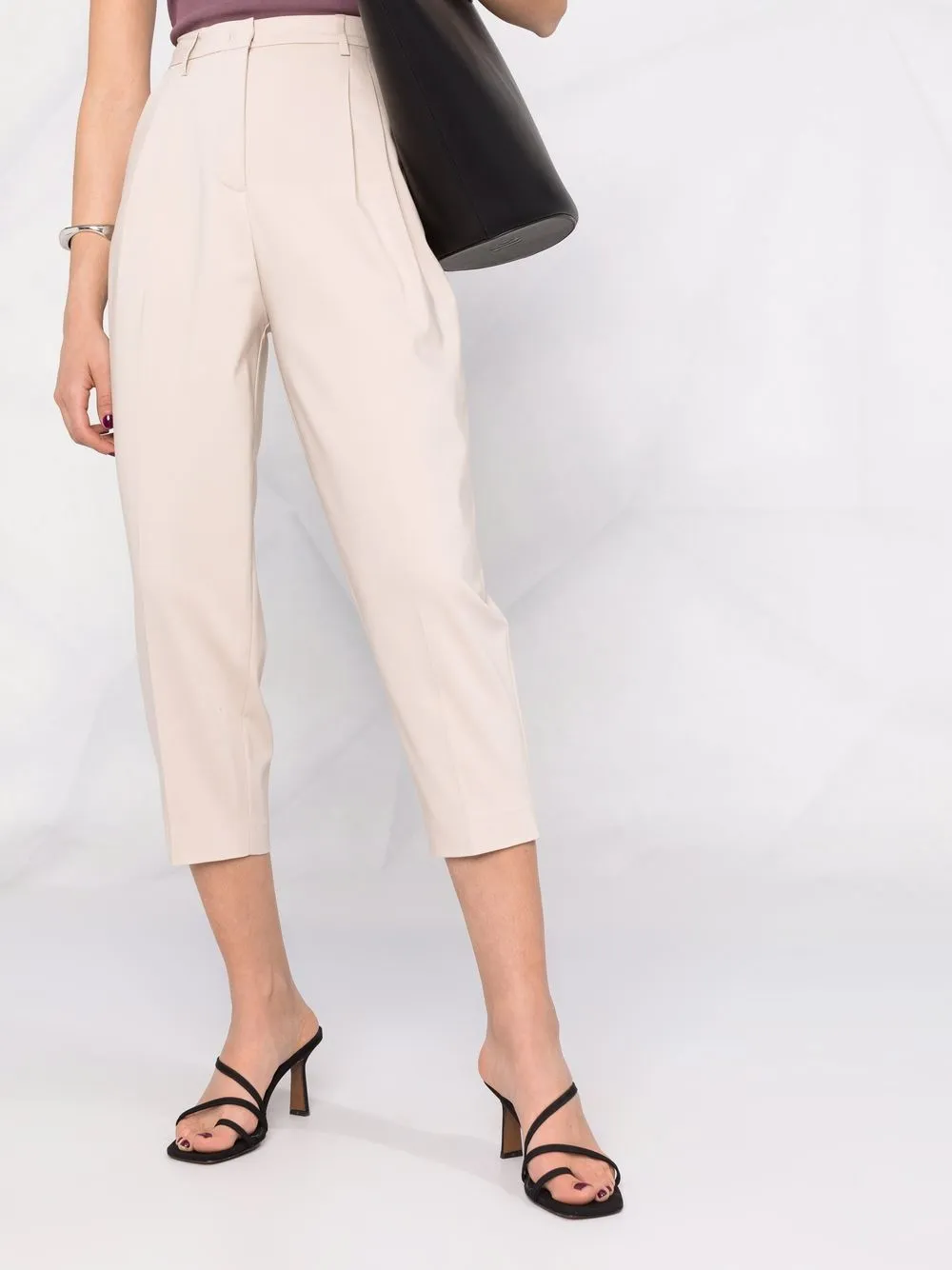 Shop Blanca Vita High-waisted Cropped Trousers In Nude