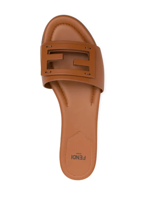 FENDI Baguette Leather Slides | Brown | FARFETCH