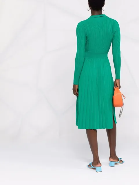 warehouse pleated midi dress dark green
