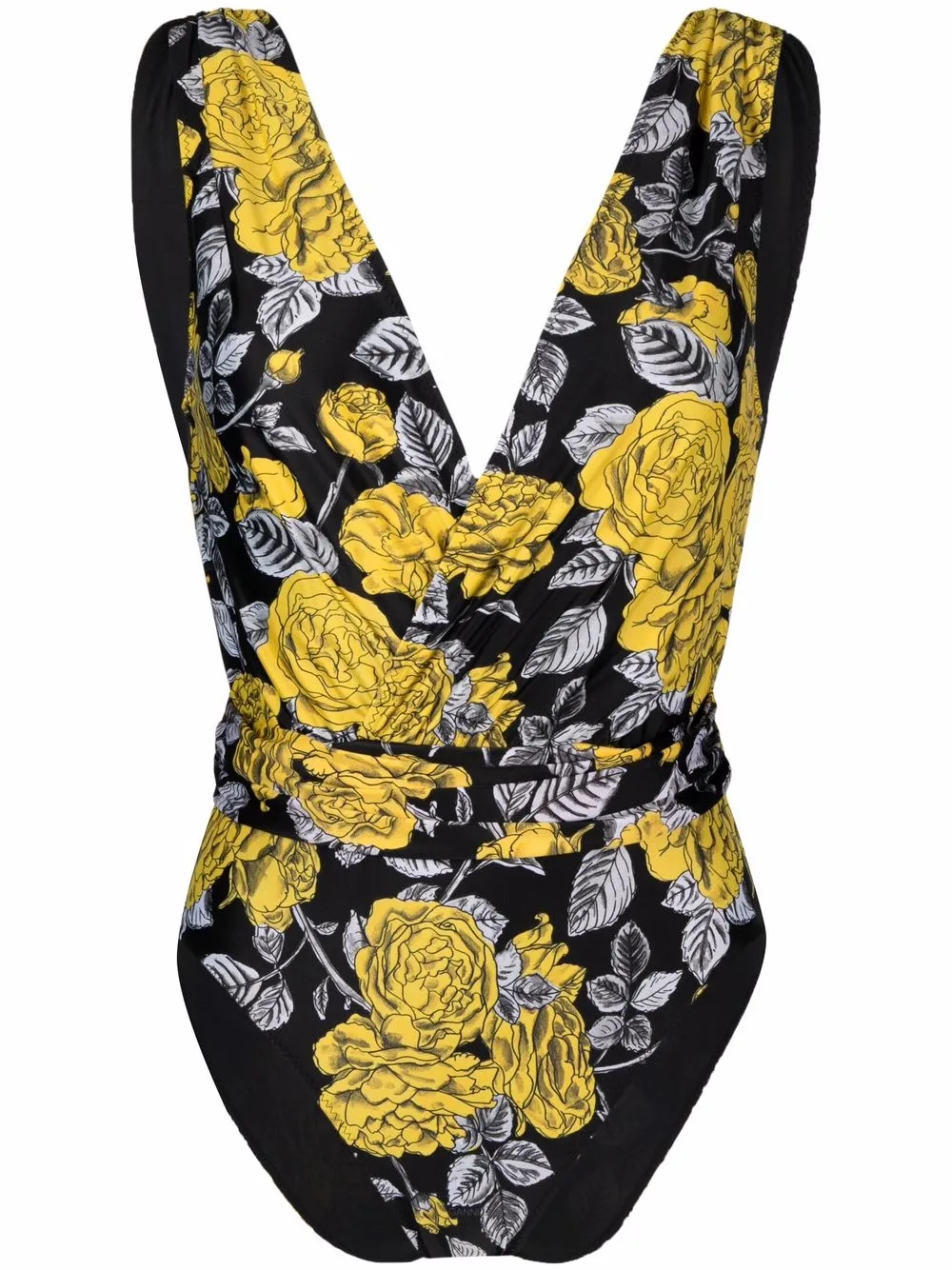 GANNI FLORAL PRINT V-NECK SWIMSUIT