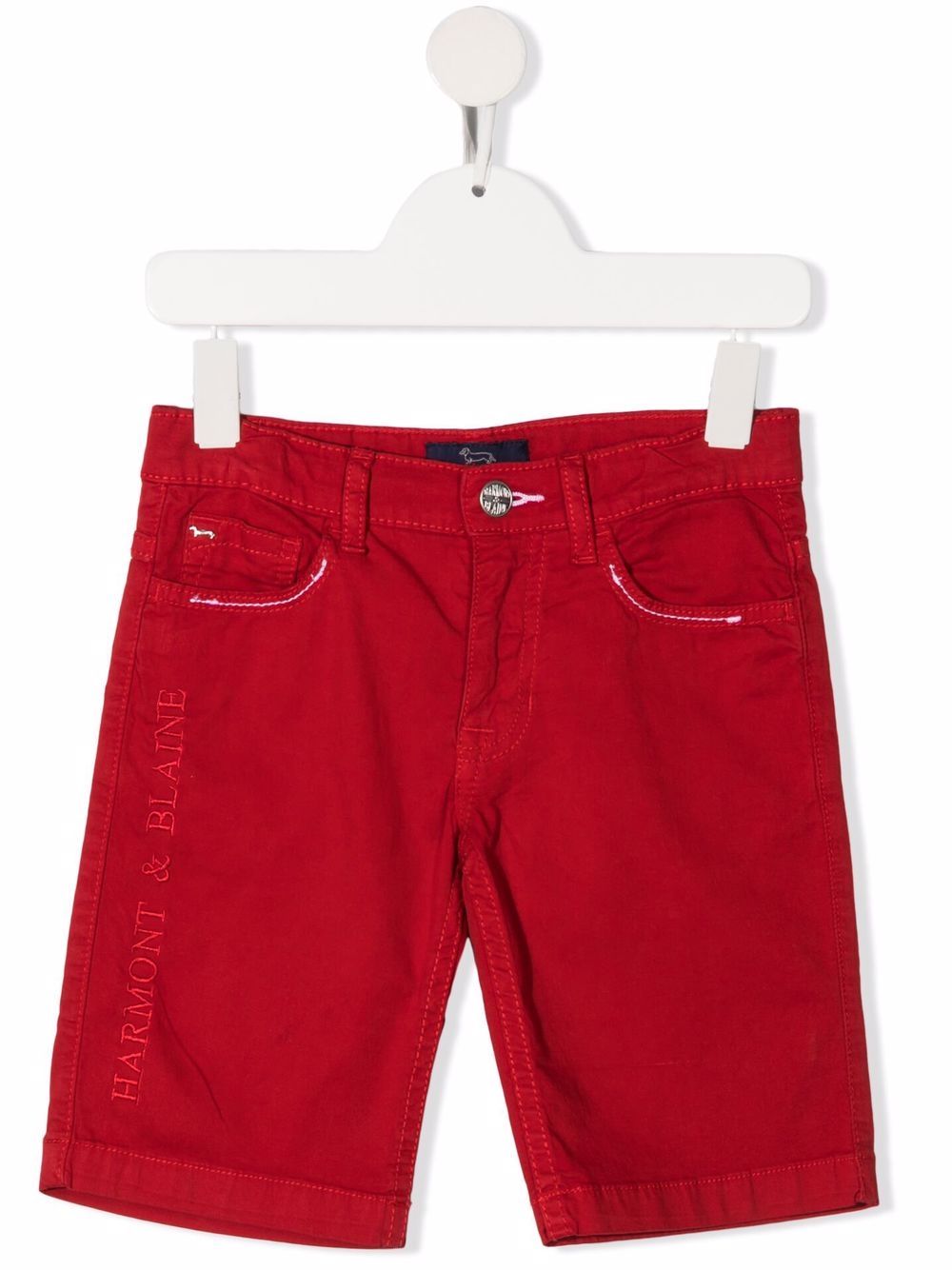 Harmont & Blaine Junior Kids' Embroidered-logo Stretch-cotton Chinos In Red
