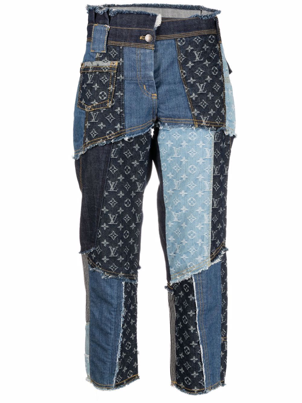 2020 pre-owned patchwork cropped jeans