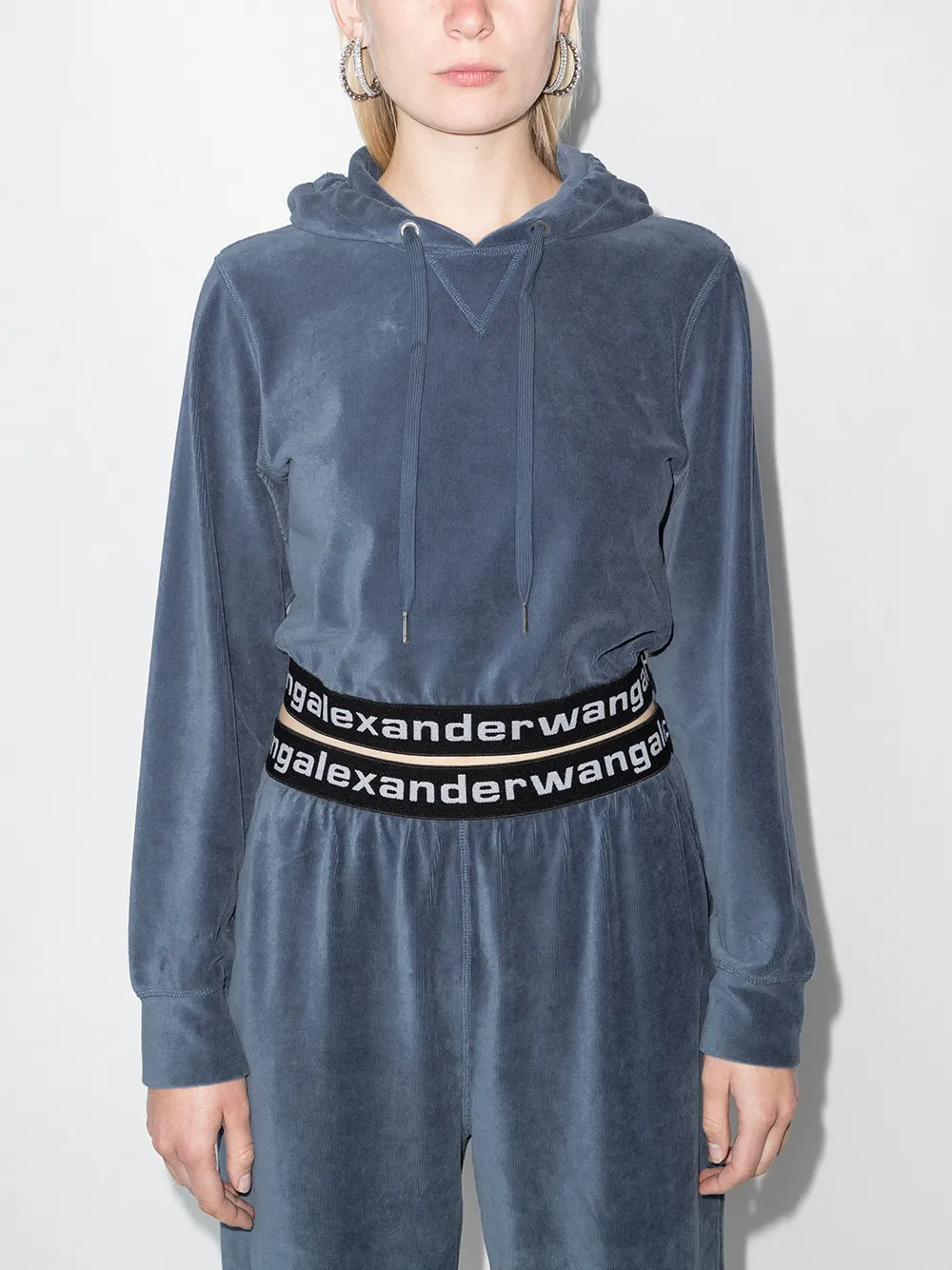 Image 2 of Alexander Wang logo-tape cropped hoodie
