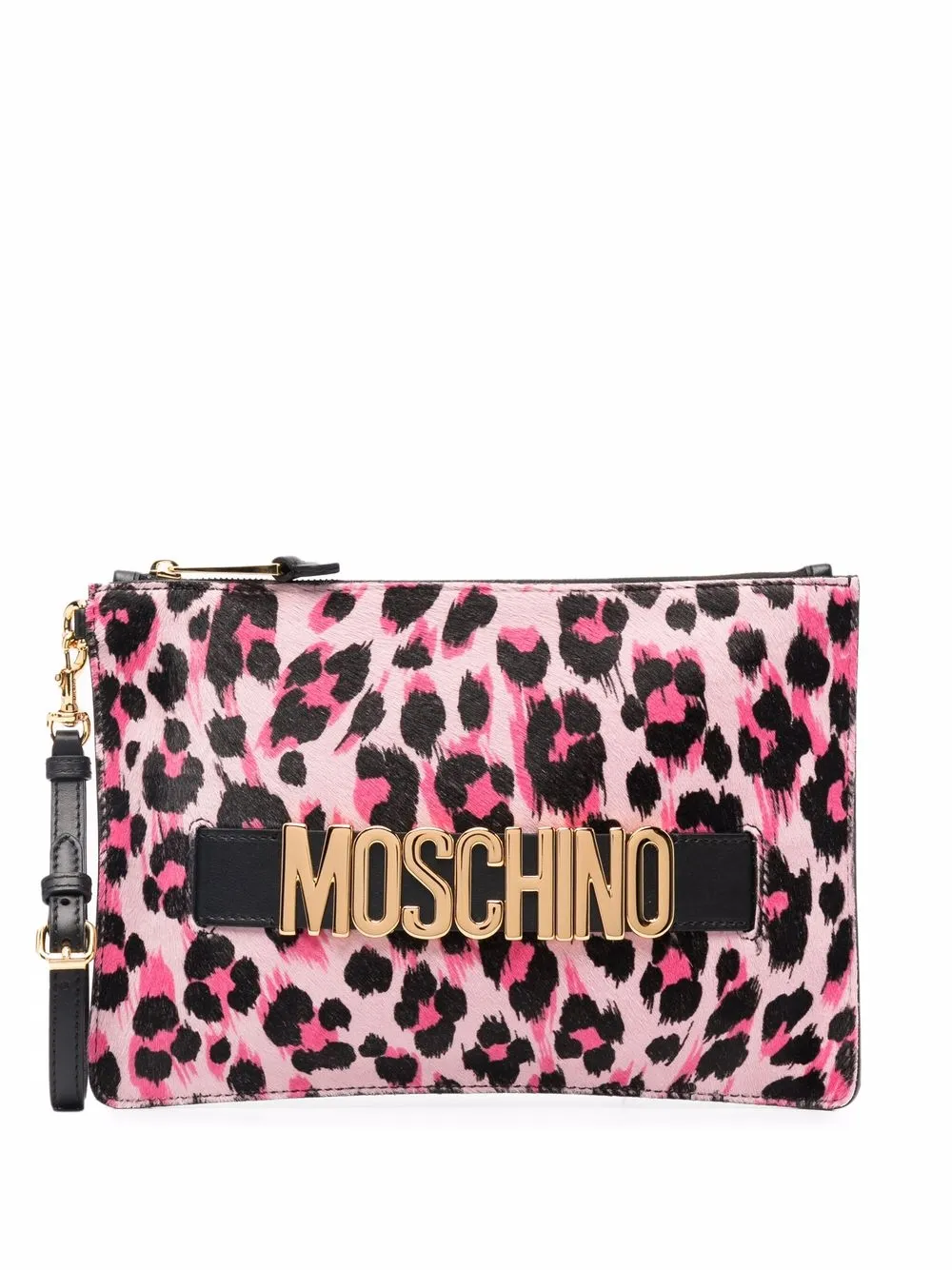 Image 1 of Moschino leopard-print calf hair clutch