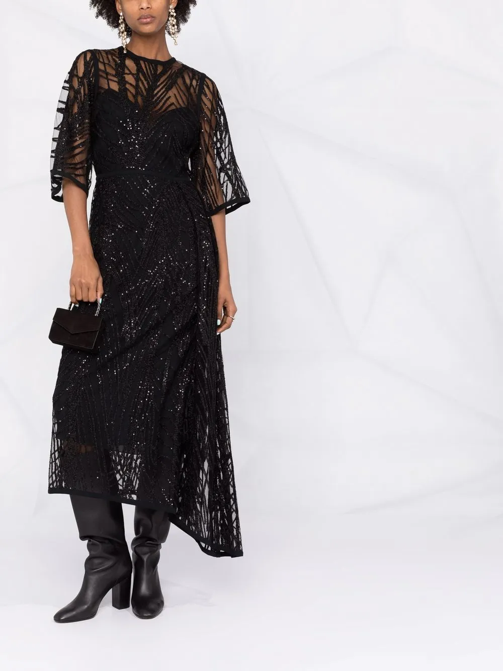 фото Elie saab платье миди из тюля с вышивкой