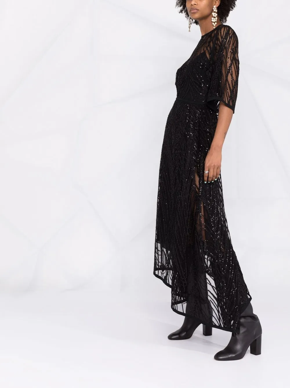фото Elie saab платье миди из тюля с вышивкой