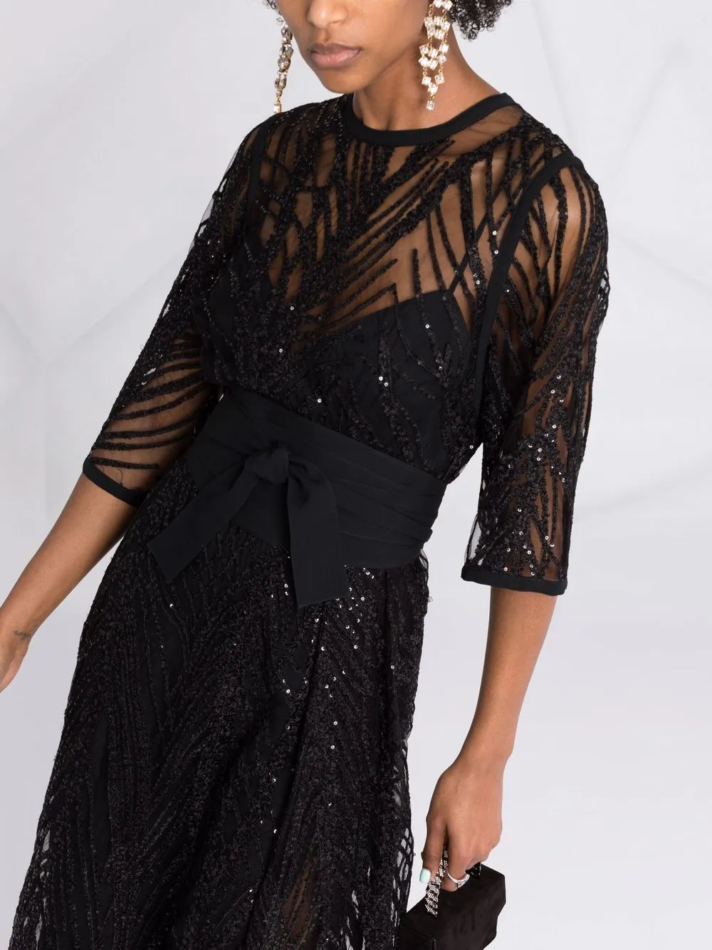 фото Elie saab платье миди из тюля с вышивкой