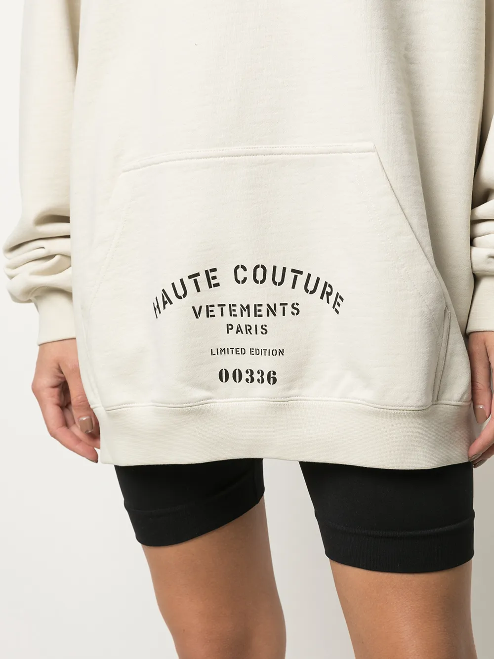 Vetements Slogan-print Drawstring Hoodie In Neutral