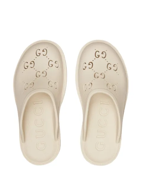 gucci perforated gg platform mules