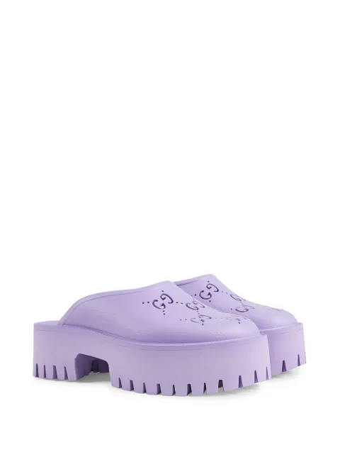 gucci perforated gg platform mules