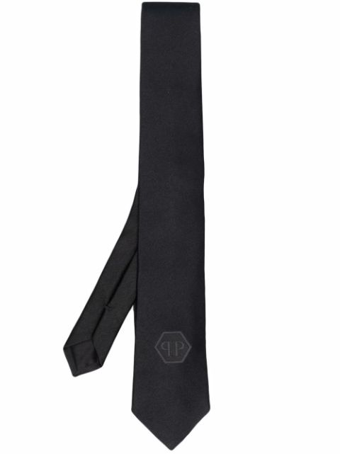 Philipp Plein hexagon logo-patch silk tie Men