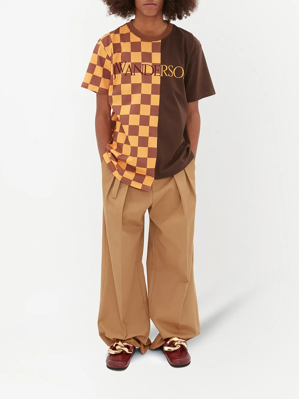 Image 2 of JW Anderson panelled check T-shirt