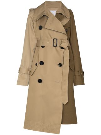 Sacai two-tone Asymmetric Belted Trench Coat - Farfetch
