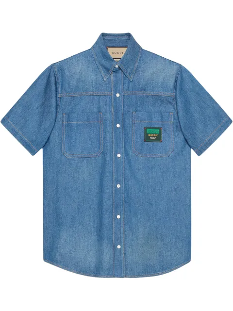 Gucci logo patch short-sleeved denim shirt