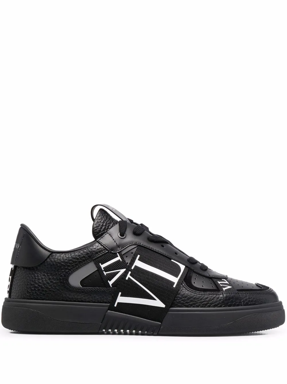 Valentino Garavani Black Calf Leather Bos Taurus Low Top Sneakers