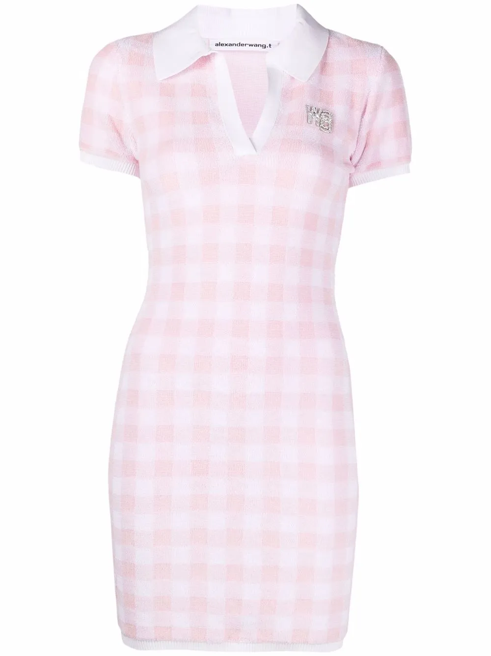 ALEXANDER WANG T GINGHAM-PRINT POLO DRESS