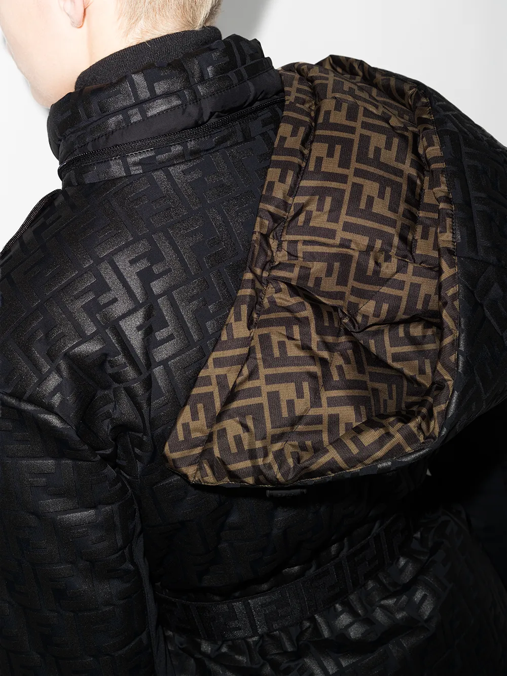 Black Logo-embossed padded down ski suit, Fendi