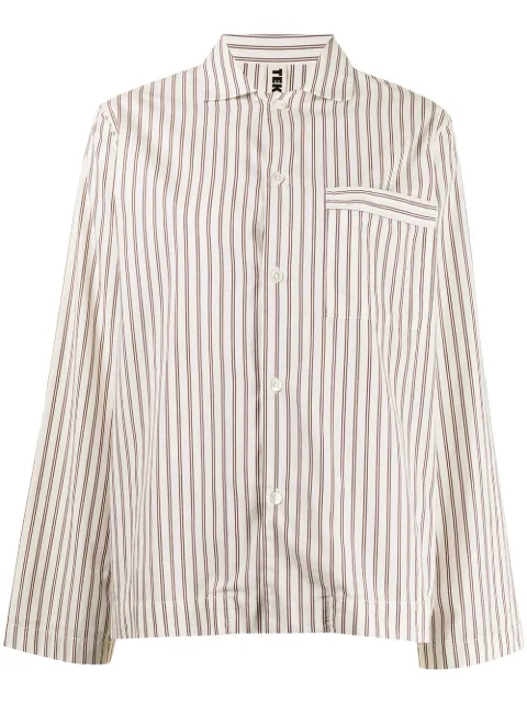 TEKLA striped poplin pajama shirt