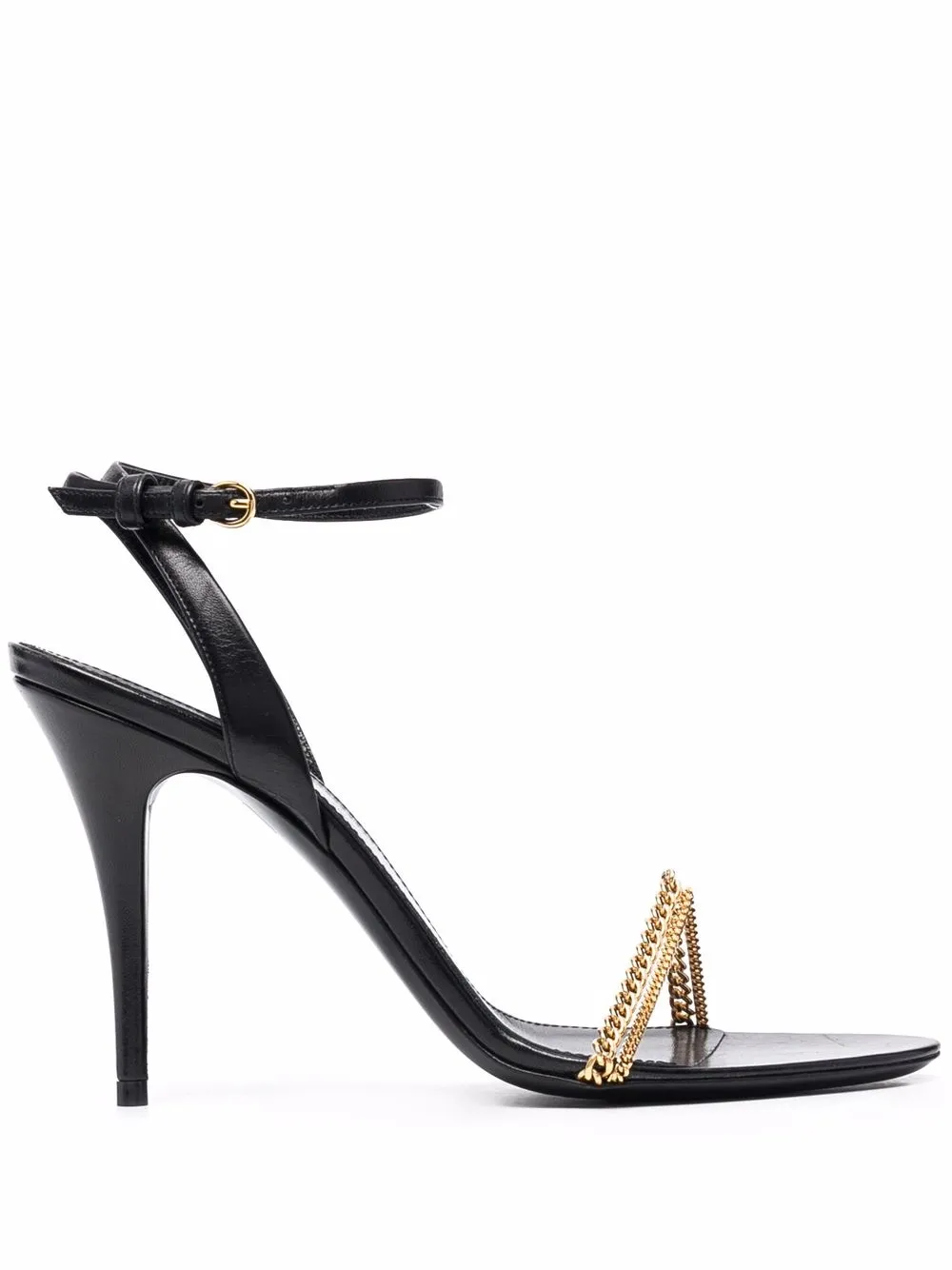 Saint Laurent Sunset Chain 95mm Leather High Heel Sandals In Nero | ModeSens