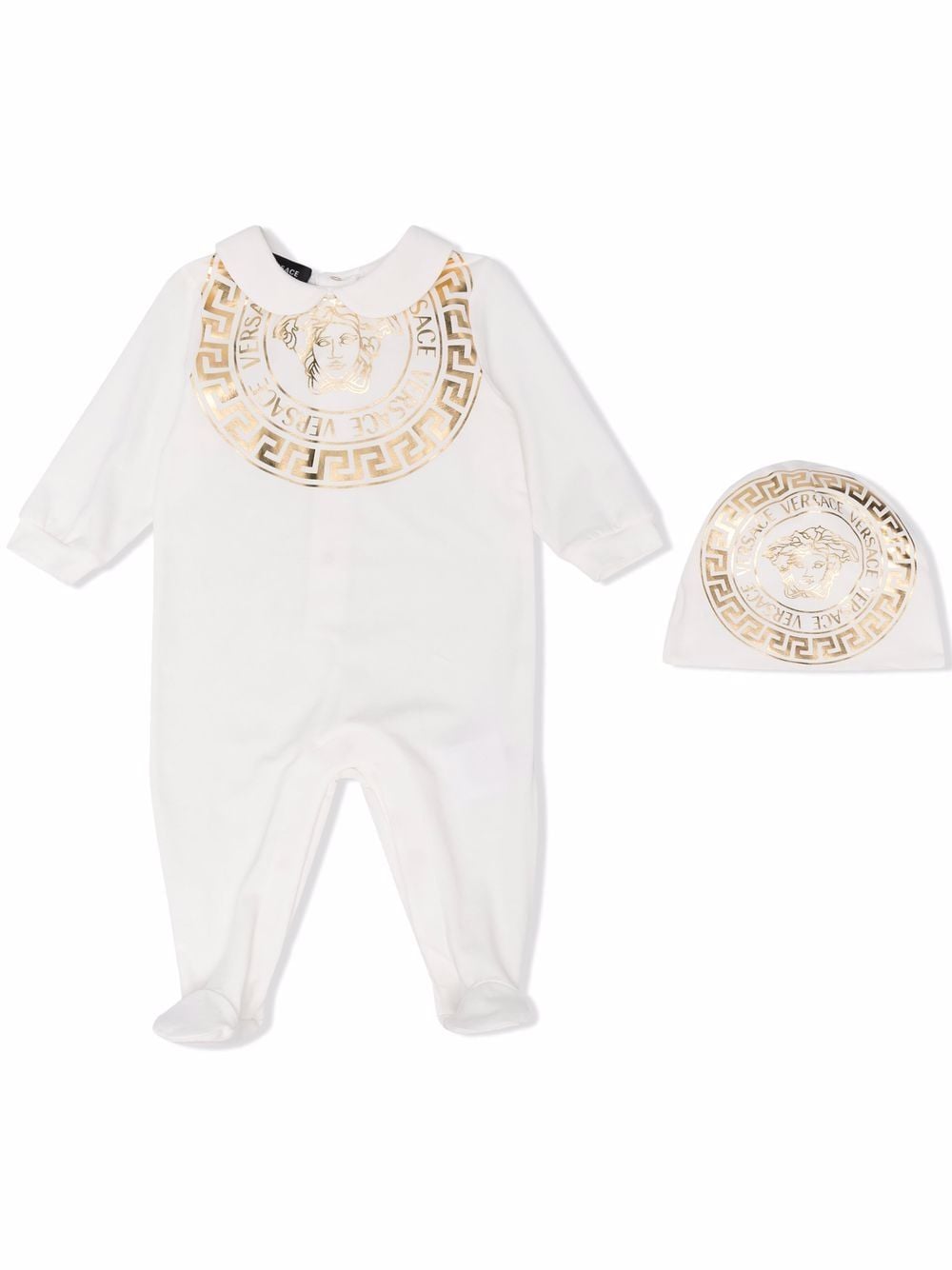 Versace Baby Medusa Stretch-cotton Onesie And Hat Set In White