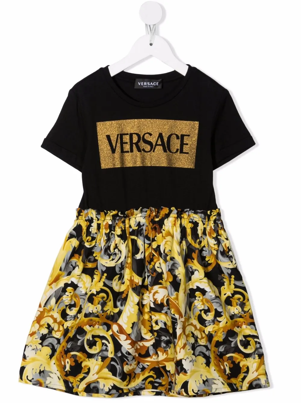 

Versace Kids Baroccoflage-print A-line dress - Black