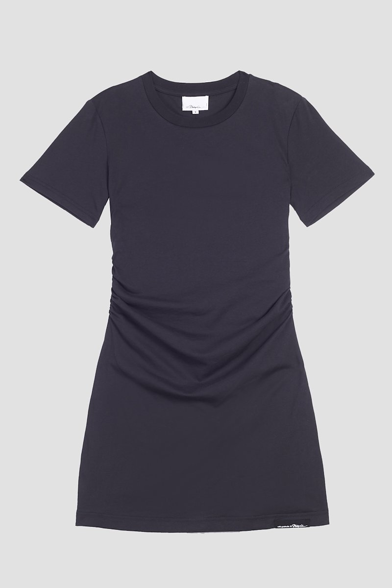 The Everyday Mini Dress-black #1 The Everyday Mini Dress, Black cotton Everyday T-shirt minidress from 3.1 PHILLIP LIM featuring jersey fleece, ruched detailing, crew neck, short sleeves, straight hem and thigh-length.- 5
