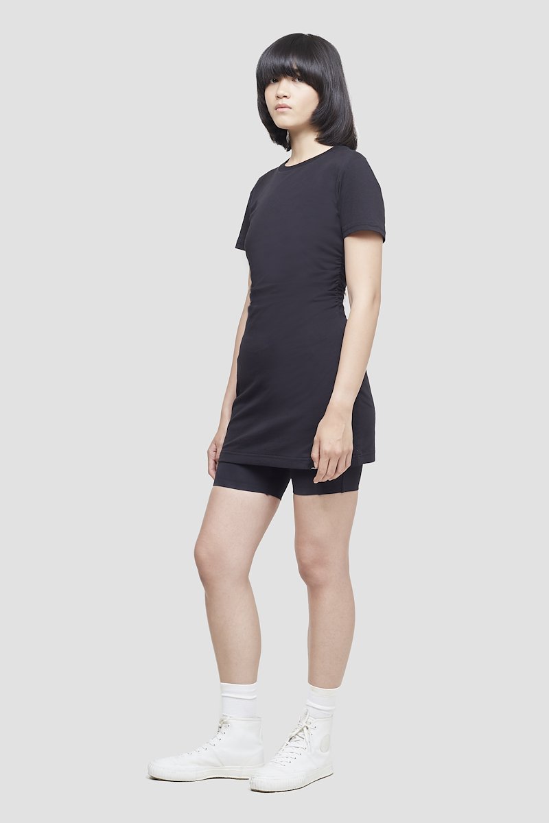 The Everyday Mini Dress-black #0 The Everyday Mini Dress, Black cotton Everyday T-shirt minidress from 3.1 PHILLIP LIM featuring jersey fleece, ruched detailing, crew neck, short sleeves, straight hem and thigh-length.- 2