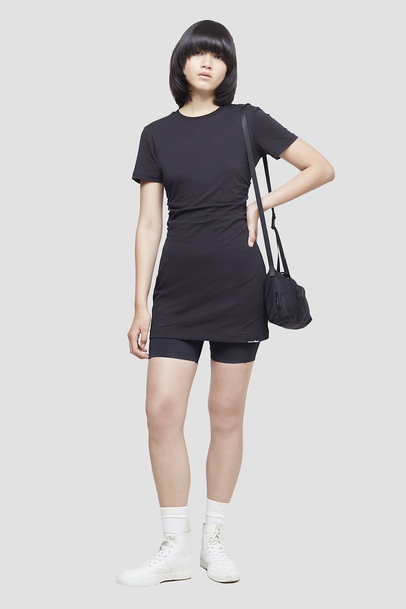 The Everyday Mini Dress-black #0 The Everyday Mini Dress, Black cotton Everyday T-shirt minidress from 3.1 PHILLIP LIM featuring jersey fleece, ruched detailing, crew neck, short sleeves, straight hem and thigh-length.- 0