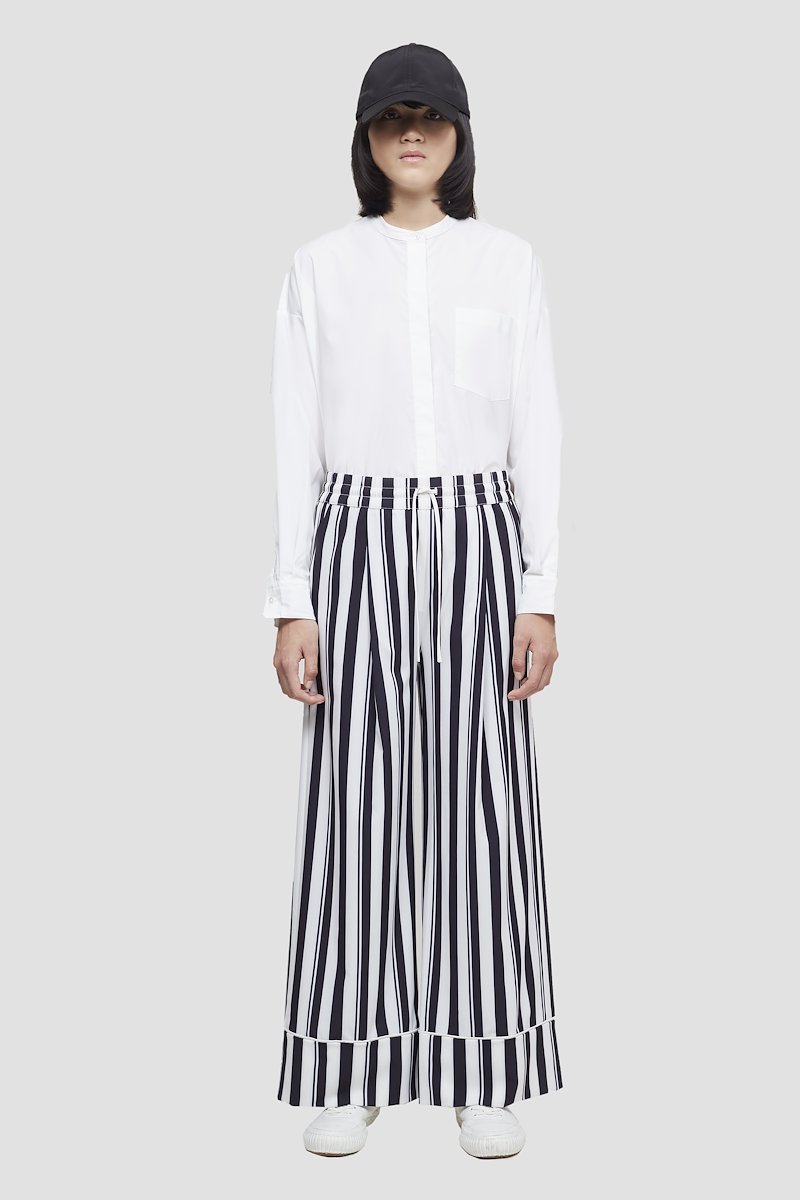 Striped PJ Pant-white #1 Striped PJ Pant, White/midnight blue Playtime PJ trousers from 3.1 PHILLIP LIM featuring candy stripe pattern, elasticated waistband, drawstring fastening, two side slit pockets, rear welt pocket, wide leg and turn-up cuffs.- 3