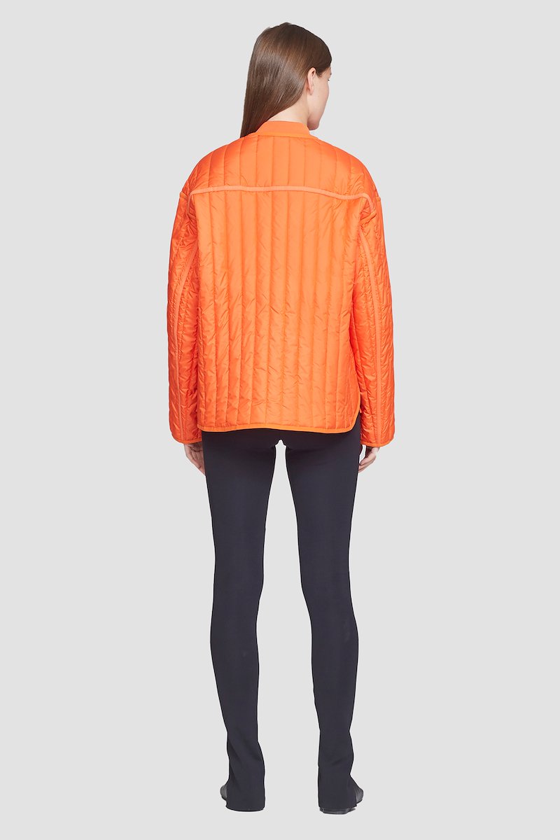 Quilted Liner Jacket-orange #0 Quilted Liner Jacket, Orange quilted single-breasted jacket from 3.1 PHILLIP LIM featuring quilted, collarless, drop shoulder, front press-stud fastening, long sleeves, elasticated cuffs, two side slit pockets and straight hem.- 4