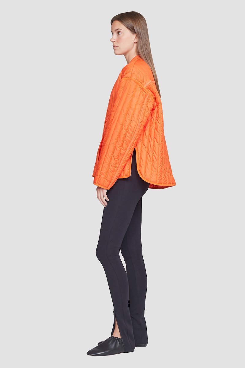 Quilted Liner Jacket-orange #1 Quilted Liner Jacket, Orange quilted single-breasted jacket from 3.1 PHILLIP LIM featuring quilted, collarless, drop shoulder, front press-stud fastening, long sleeves, elasticated cuffs, two side slit pockets and straight hem.- 3