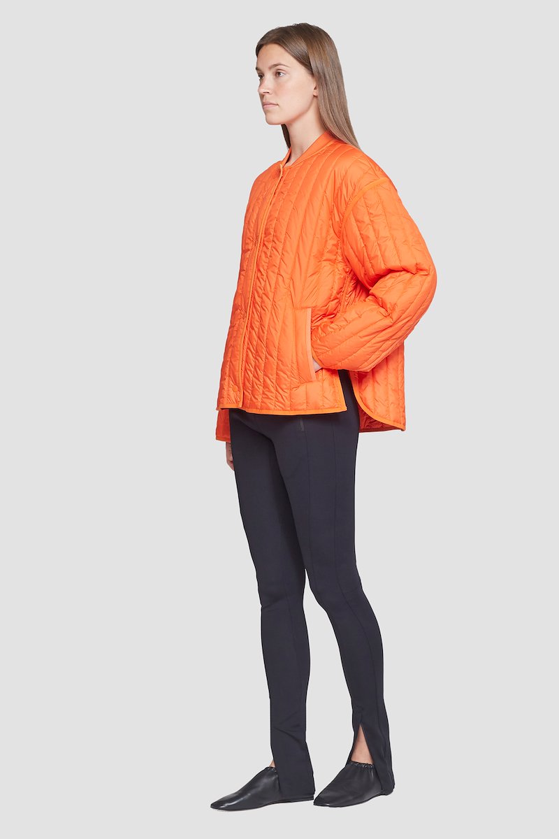 Quilted Liner Jacket-orange #0 Quilted Liner Jacket, Orange quilted single-breasted jacket from 3.1 PHILLIP LIM featuring quilted, collarless, drop shoulder, front press-stud fastening, long sleeves, elasticated cuffs, two side slit pockets and straight hem.- 2