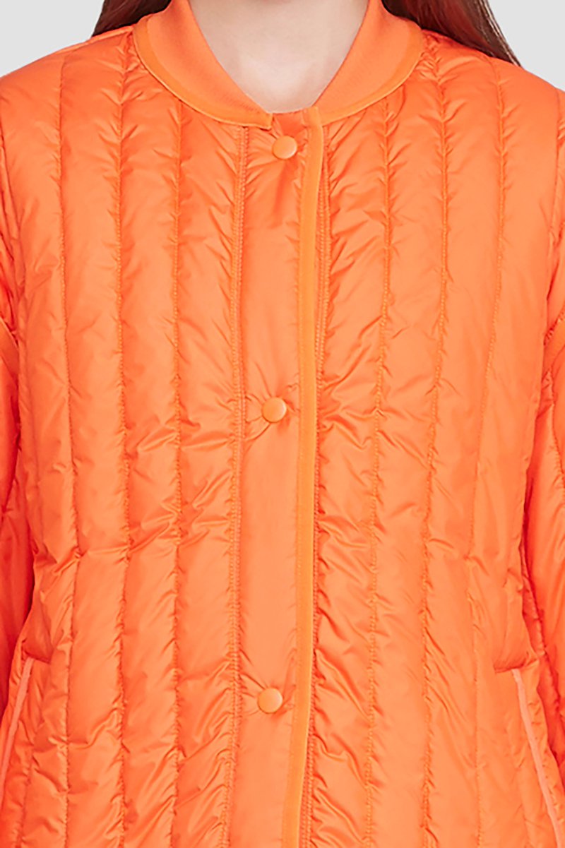 Quilted Liner Jacket-orange #1 Quilted Liner Jacket, Orange quilted single-breasted jacket from 3.1 PHILLIP LIM featuring quilted, collarless, drop shoulder, front press-stud fastening, long sleeves, elasticated cuffs, two side slit pockets and straight hem.- 5