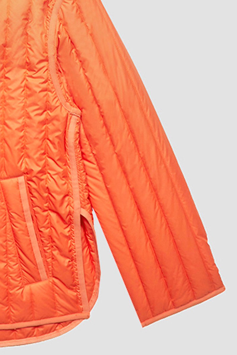 Quilted Liner Jacket-orange #0 Quilted Liner Jacket, Orange quilted single-breasted jacket from 3.1 PHILLIP LIM featuring quilted, collarless, drop shoulder, front press-stud fastening, long sleeves, elasticated cuffs, two side slit pockets and straight hem.- 8