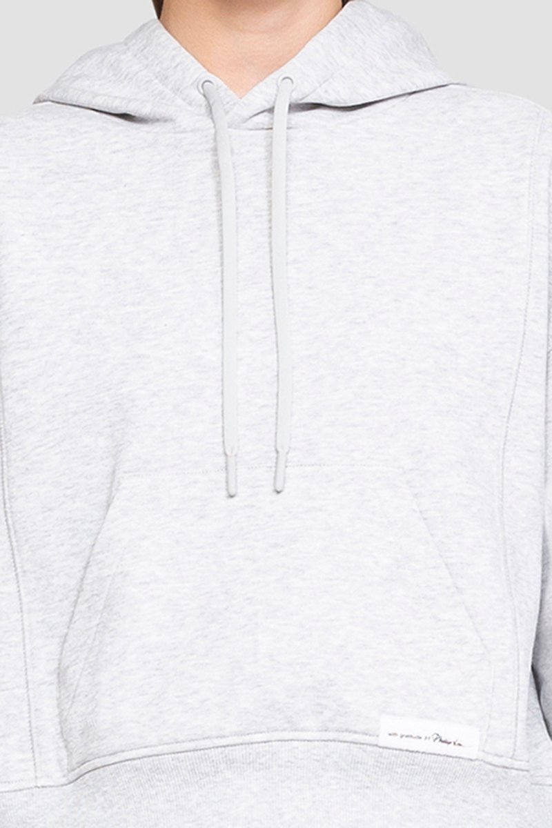 Don't Sweat It Cropped Hoodie-grey #0 Don't Sweat It Cropped Hoodie, Light heather grey cotton Don’t Sweat It cropped hoodie from 3.1 PHILLIP LIM featuring logo patch to the front, drawstring hood, drop shoulder, long sleeves, front pouch pocket and ribbed edge.- 4