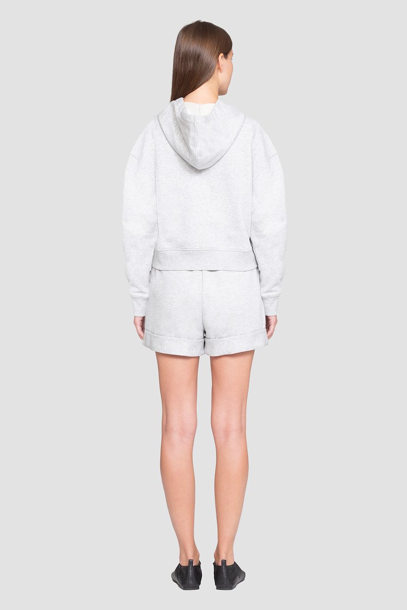 Don't Sweat It Cropped Hoodie-grey #1 Don't Sweat It Cropped Hoodie, Light heather grey cotton Don’t Sweat It cropped hoodie from 3.1 PHILLIP LIM featuring logo patch to the front, drawstring hood, drop shoulder, long sleeves, front pouch pocket and ribbed edge.- 3
