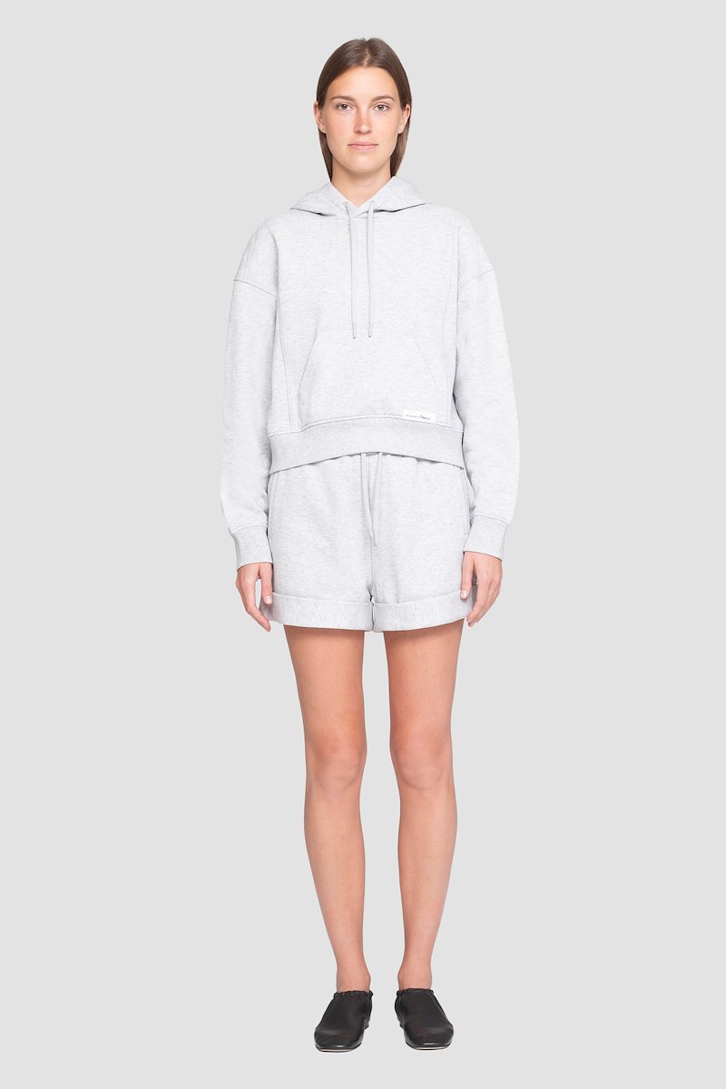 Don't Sweat It Cropped Hoodie-grey #1 Don't Sweat It Cropped Hoodie, Light heather grey cotton Don’t Sweat It cropped hoodie from 3.1 PHILLIP LIM featuring logo patch to the front, drawstring hood, drop shoulder, long sleeves, front pouch pocket and ribbed edge.- 1