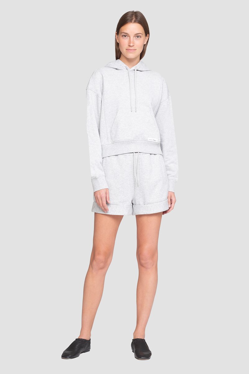 Don't Sweat It Cropped Hoodie-grey #0 Don't Sweat It Cropped Hoodie, Light heather grey cotton Don’t Sweat It cropped hoodie from 3.1 PHILLIP LIM featuring logo patch to the front, drawstring hood, drop shoulder, long sleeves, front pouch pocket and ribbed edge.- 0