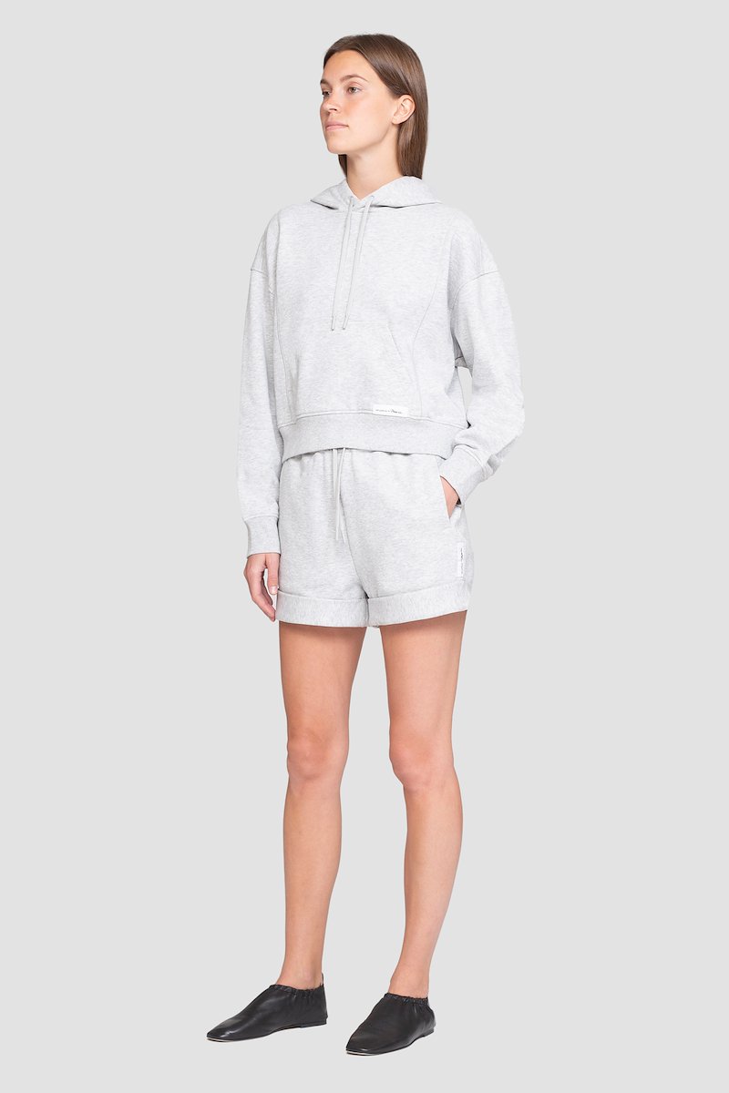 Don't Sweat It Cropped Hoodie-grey #0 Don't Sweat It Cropped Hoodie, Light heather grey cotton Don’t Sweat It cropped hoodie from 3.1 PHILLIP LIM featuring logo patch to the front, drawstring hood, drop shoulder, long sleeves, front pouch pocket and ribbed edge.- 2