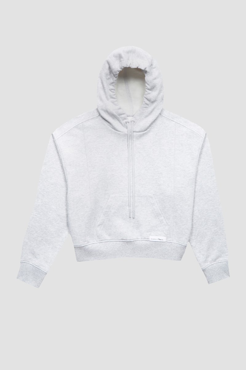 Don't Sweat It Cropped Hoodie-grey #1 Don't Sweat It Cropped Hoodie, Light heather grey cotton Don’t Sweat It cropped hoodie from 3.1 PHILLIP LIM featuring logo patch to the front, drawstring hood, drop shoulder, long sleeves, front pouch pocket and ribbed edge.- 5