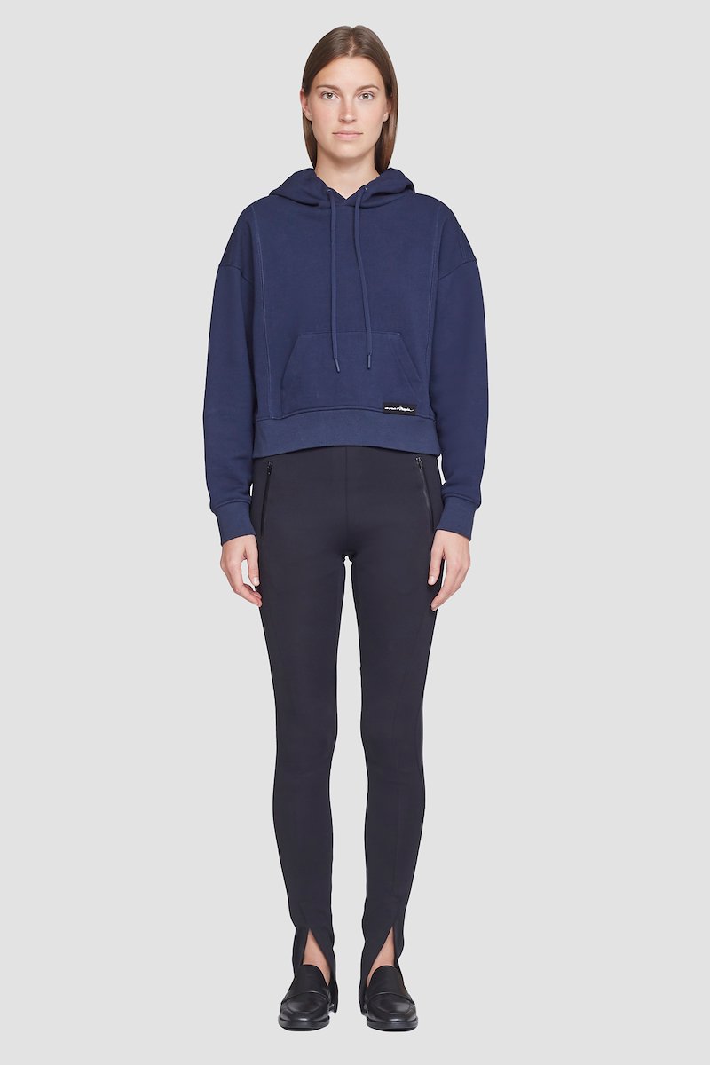 Don't Sweat It Cropped Hoodie-blue #1 Don't Sweat It Cropped Hoodie, logo-patch cropped hoodie from 3.1 PHILLIP LIM featuring navy blue, cotton, logo patch to the front, drawstring hood, front pouch pocket, long sleeves and straight hem.- 1