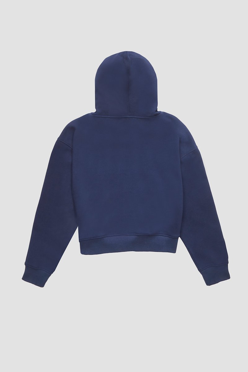 Don't Sweat It Cropped Hoodie-blue #0 Don't Sweat It Cropped Hoodie, logo-patch cropped hoodie from 3.1 PHILLIP LIM featuring navy blue, cotton, logo patch to the front, drawstring hood, front pouch pocket, long sleeves and straight hem.- 6