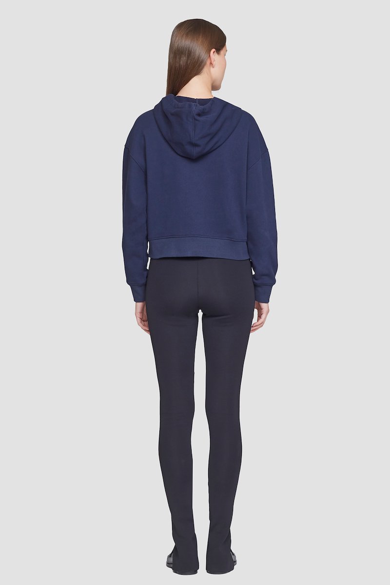Don't Sweat It Cropped Hoodie-blue #1 Don't Sweat It Cropped Hoodie, logo-patch cropped hoodie from 3.1 PHILLIP LIM featuring navy blue, cotton, logo patch to the front, drawstring hood, front pouch pocket, long sleeves and straight hem.- 3