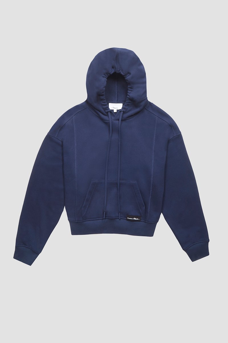 Don't Sweat It Cropped Hoodie-blue #1 Don't Sweat It Cropped Hoodie, logo-patch cropped hoodie from 3.1 PHILLIP LIM featuring navy blue, cotton, logo patch to the front, drawstring hood, front pouch pocket, long sleeves and straight hem.- 5