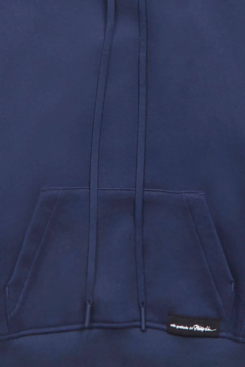 Don't Sweat It Cropped Hoodie-blue #1 Don't Sweat It Cropped Hoodie, logo-patch cropped hoodie from 3.1 PHILLIP LIM featuring navy blue, cotton, logo patch to the front, drawstring hood, front pouch pocket, long sleeves and straight hem.- 7