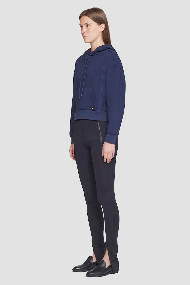 Don't Sweat It Cropped Hoodie-blue #0 Don't Sweat It Cropped Hoodie, logo-patch cropped hoodie from 3.1 PHILLIP LIM featuring navy blue, cotton, logo patch to the front, drawstring hood, front pouch pocket, long sleeves and straight hem.- 2